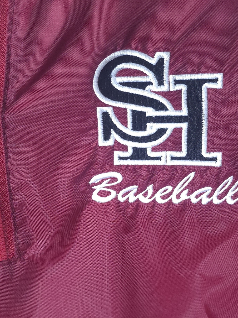 VTG DeLONG Varsity Windbreaker Jacket Mens XL Maroon Black V-Neck Baseball 90s - Picture 5 of 12